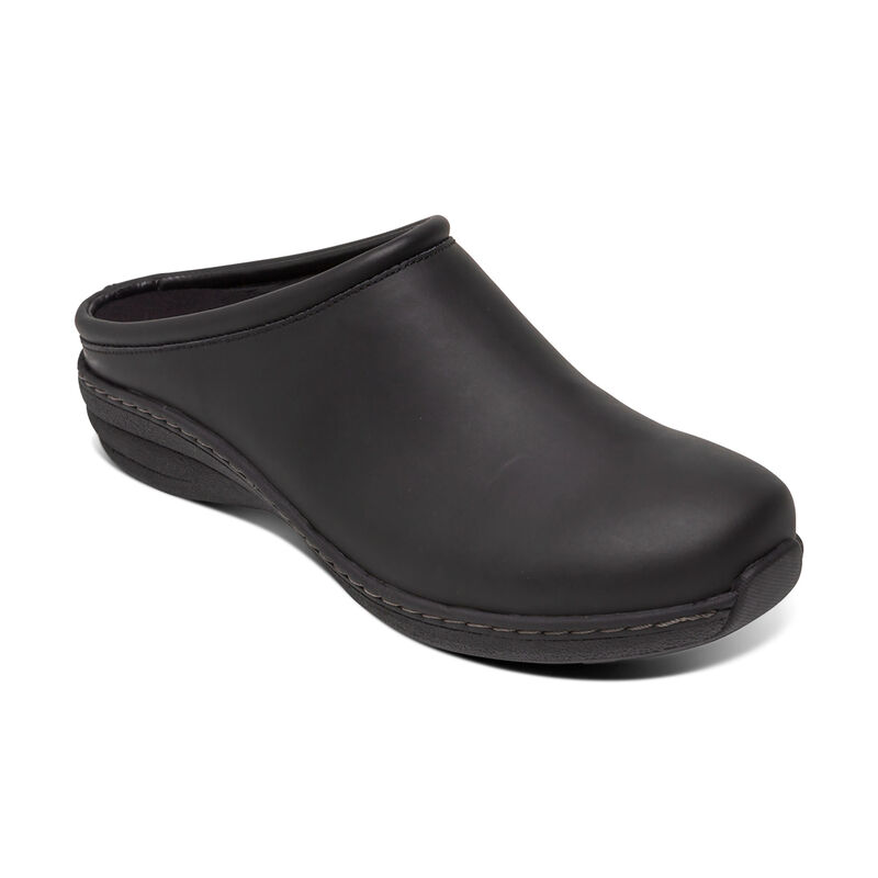 Aetrex Womens Robin Slip Resistant Clogs Black Oiled - kCg9sev1T